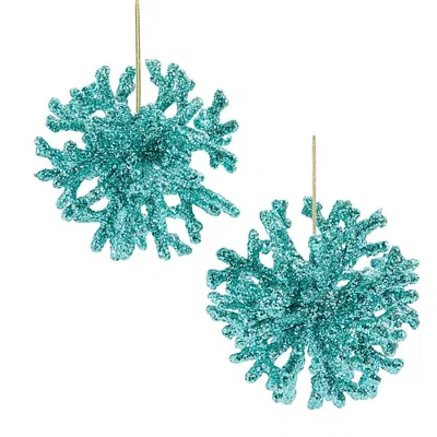 North Pole Trading Co . Blue Coral Ball Coastal 2-pc. Christmas Ornament