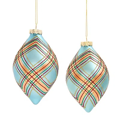 North Pole Trading Co . Blue Plaid Finial 2-pc. Christmas Ornament