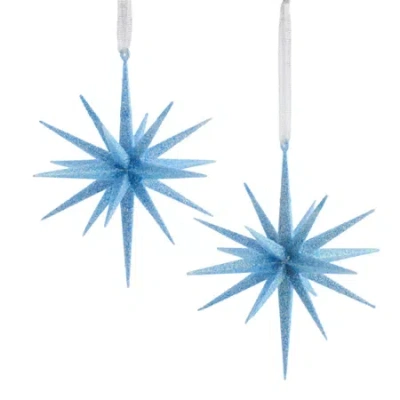 North Pole Trading Co . Blue Starburst Set 2-pc. Christmas Ornament