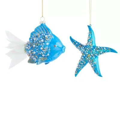 North Pole Trading Co . Blue Starfish And Fish Set 2-pc. Christmas Ornament