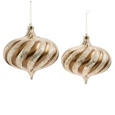 North Pole Trading Co . Bronze Swirl Ball 2-pc. Christmas Ornament In Brown