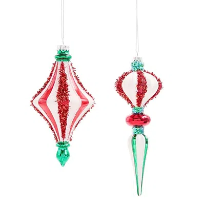 North Pole Trading Co . Candy Stripe Finials 2-pc. Christmas Ornament In Red