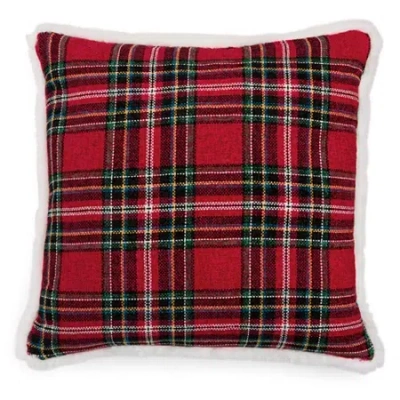 North Pole Trading Co . Chenille Plaid 22x22 Throw Pillow In Red