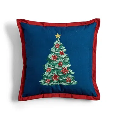 North Pole Trading Co . Christmas Tree Navy Holiday Square Throw Pillow In Blue