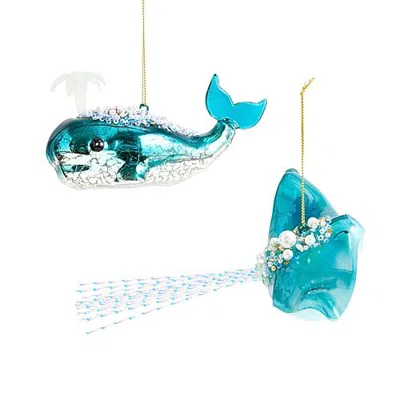 North Pole Trading Co . Coastal Whale And Stingray 2-pc. Christmas Ornament In Blue