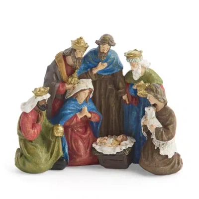 North Pole Trading Co . Colorful Nativity Set In Brown