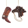 North Pole Trading Co . Cowboy Boot And Horse Head Set Christmas Ornament In Brown