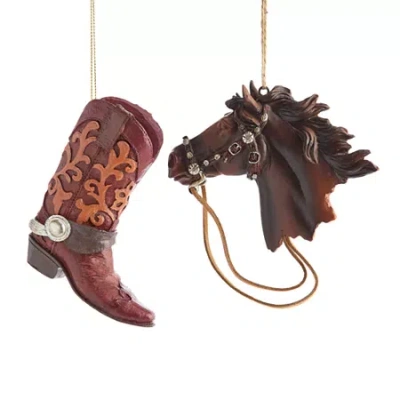 North Pole Trading Co . Cowboy Boot And Horse Head Set Christmas Ornament In Brown
