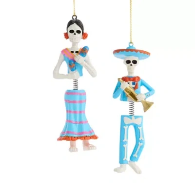 North Pole Trading Co . Day Of The Dead Skeleton Set 2-pc. Christmas Ornament In Blue