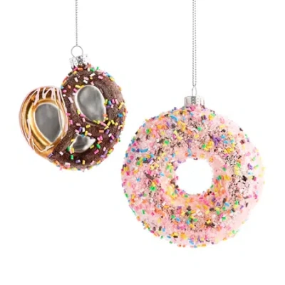 North Pole Trading Co . Doughnut And Pretzel Set 2-pc. Christmas Ornament In Pink