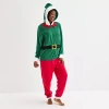 North Pole Trading Co . Elf Unisex Adult Microfleece Hooded Long Sleeve Matching Family One Piece Pajama In Green