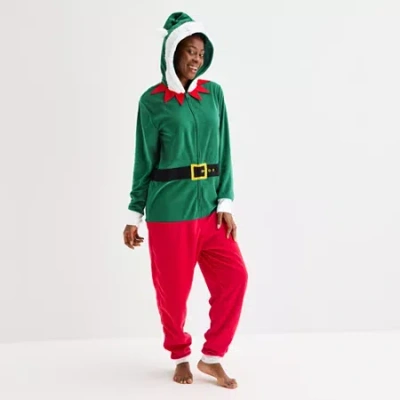 North Pole Trading Co . Elf Unisex Adult Microfleece Hooded Long Sleeve Matching Family One Piece Pajama In Green