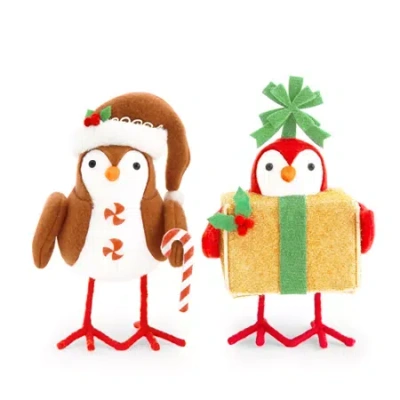 North Pole Trading Co . Gingerbread And Present Bird Set 2-pc. Christmas Tabletop Decor In Brown