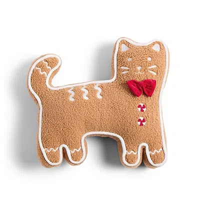 North Pole Trading Co . Gingerbread Cat Holiday Figural Throw Pillow In Brown