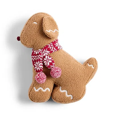 North Pole Trading Co . Gingerbread Dog Holiday Figural Throw Pillow In Brown