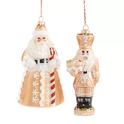 North Pole Trading Co . Gingerbread Santa And Nutcracker Set 2-pc. Christmas Ornament In Yellow