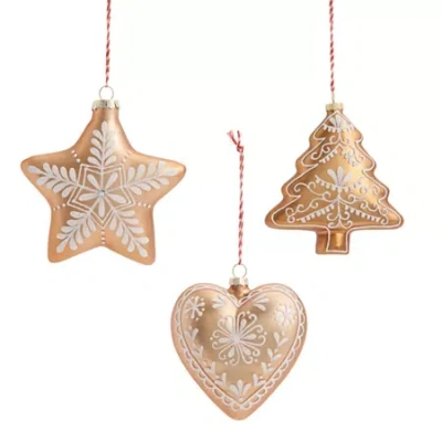 North Pole Trading Co . Gingerbread Star Heart And Tree Set 3-pc. Christmas Ornament In Yellow