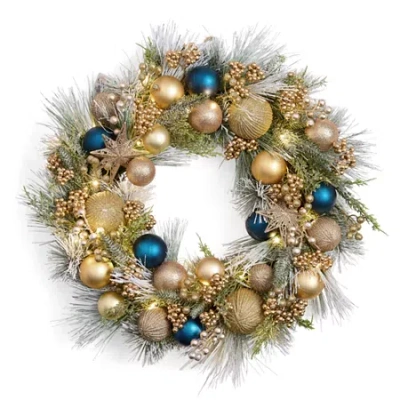 North Pole Trading Co . Gold And Navy North Star Wreath In Yellow