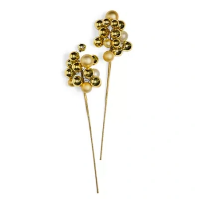 North Pole Trading Co . Gold Ball Group Set 2-pc. Christmas Ornament In Yellow