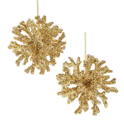 North Pole Trading Co . Gold Coral Ball Coastal 2-pc. Christmas Ornament In Yellow