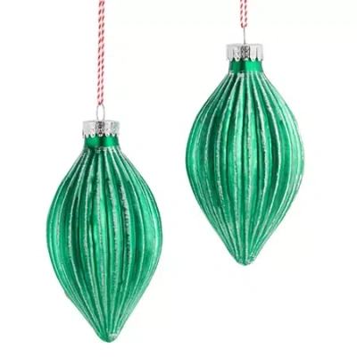North Pole Trading Co . Green Pleated Drop Set 2-pc. Christmas Ornament
