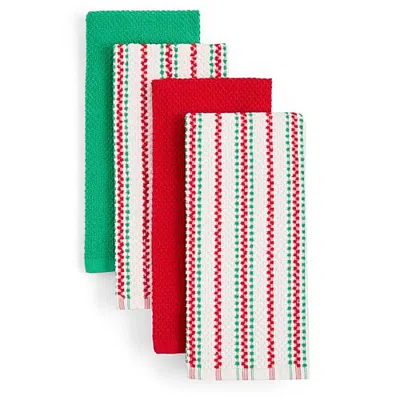 North Pole Trading Co . Holiday Nostalgic Stripe 4-pc. Kitchen Towel Set In Multiple Colors