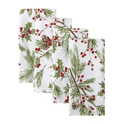 North Pole Trading Co . Holly Berry 4-pc. Napkins In White