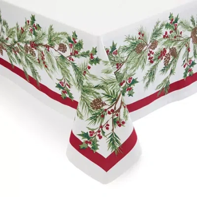North Pole Trading Co . Holly Berry Tablecloth In White