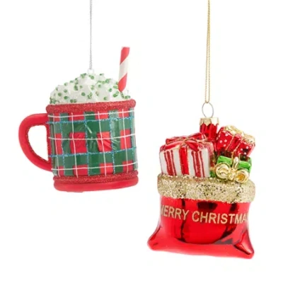 North Pole Trading Co . Hot Cocoa And Gift Bag Set 2-pc. Christmas Ornament In Red