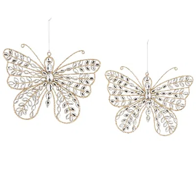 North Pole Trading Co . Jeweled Butterfly 2-pc. Christmas Ornament In Silver