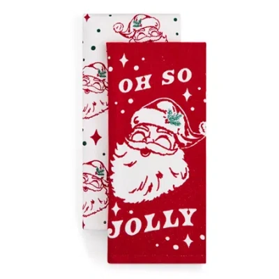 North Pole Trading Co . Jolly Santa 2-pc. Kitchen Towel Set In Multi
