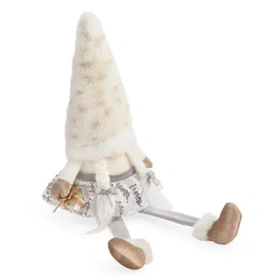 North Pole Trading Co . Medium Sitter Sequin Skirt Christmas Gnome In White