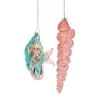 North Pole Trading Co . Mermaid And Shell Set 2-pc. Christmas Ornament In Pink