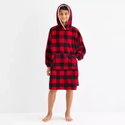 North Pole Trading Co . Moose Buffalo Check Little & Big Kid Unisex Microfleece Hooded Long Sleeve Matching Family Nightgo In Red