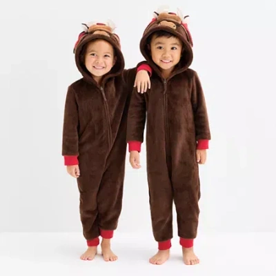 North Pole Trading Co Babies' . Moose Toddler Unisex Plush Hooded Long Sleeve Matching Family One Piece Pajama In Brown