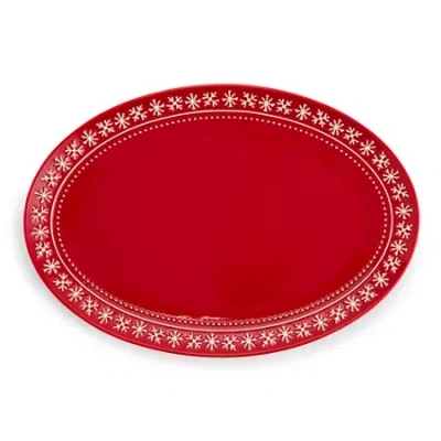 North Pole Trading Co . Noel Stoneware Oval Serving Platter In Red
