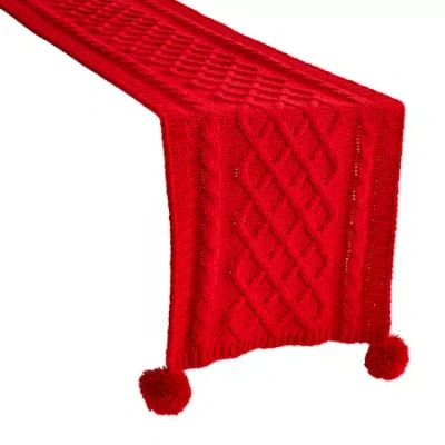 North Pole Trading Co North Pole Tranding Co. Chenille Knit With Pom Pom Table Runner In Red