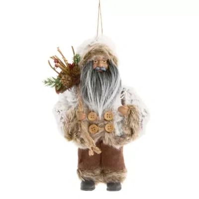 North Pole Trading Co . Oversized Woodland African American Santa Christmas Ornament In Brown
