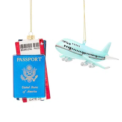 North Pole Trading Co . Passport And Airplane 2-pc. Christmas Ornament In Blue