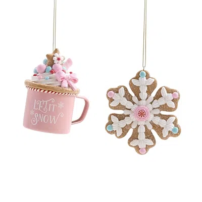 North Pole Trading Co . Pastel Gbread Snowflake Mug 2-pc. Christmas Ornament In Brown