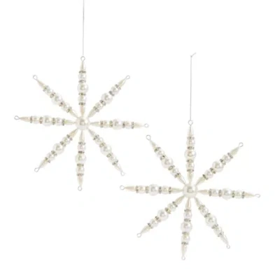 North Pole Trading Co . Pearl Snowflake Christmas Ornament In White