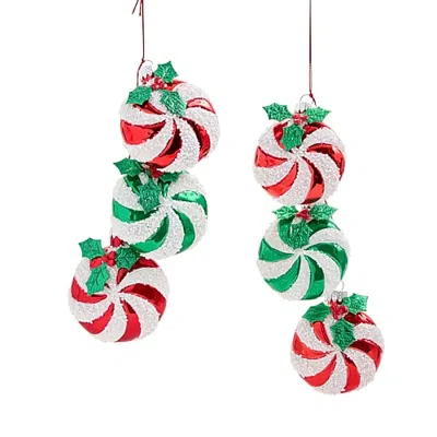 North Pole Trading Co . Peppermint Dangle 2-pc. Christmas Ornament In White