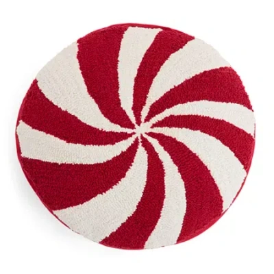 North Pole Trading Co . Peppermint Round Throw Pillow In Red