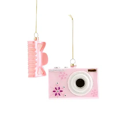 North Pole Trading Co . Pink Hair Clip And Camera 2-pc. Christmas Ornament