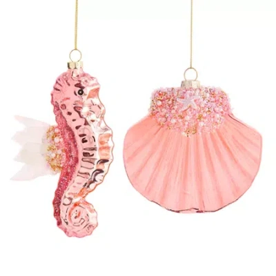 North Pole Trading Co . Pink Sea Hourse And Oyster Set 2-pc. Christmas Ornament