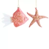 North Pole Trading Co . Pink Starfish And Fish Set 2-pc. Christmas Ornament In Pink