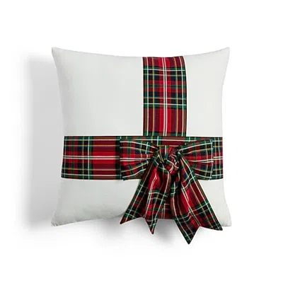 North Pole Trading Co . Plaid Bow Holiday Square Throw Pillow In Red