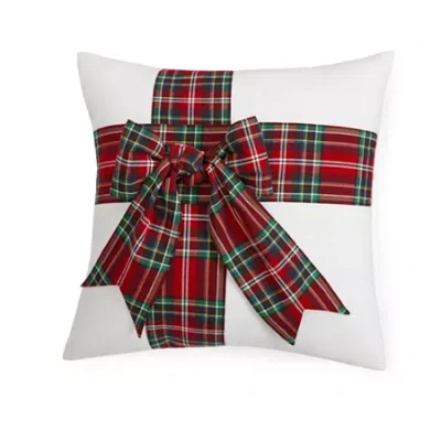 North Pole Trading Co . Plaid Bow Square Throw Pillow In Red