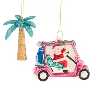 North Pole Trading Co . Plam Tree And Gold Cart Set Christmas Ornament In Green