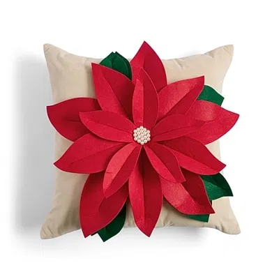 North Pole Trading Co . Poinsetta Holiday Square Throw Pillow In Red